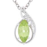 Elegant green peridot sterling silver pendant with diamond accent, featuring a unique design and sparkling gemstone.